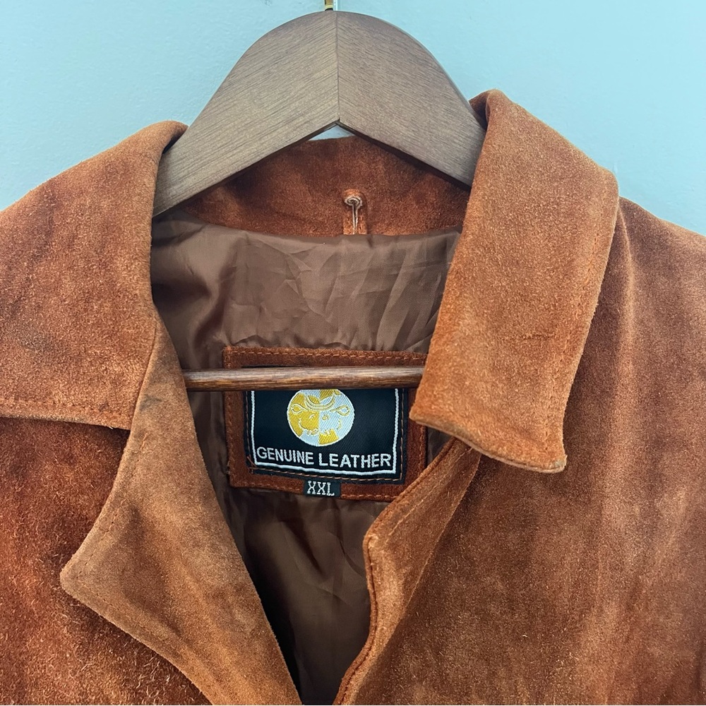 VINTAGE Chestnut Brown Suede Leather Fringe Western Boho Jacket | Women size xxl - Picture 3 of 11